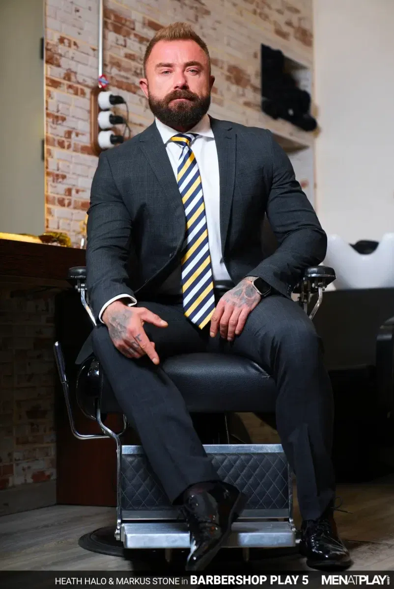 Barber Heath Halo Serves Markus Stone In Heat In Suits Gay Porn 3