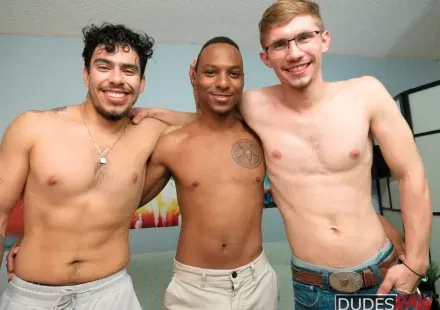 Bruce, Samual, and Darron Dominate in a Primal Gay Bareback Threeway Gay Porn